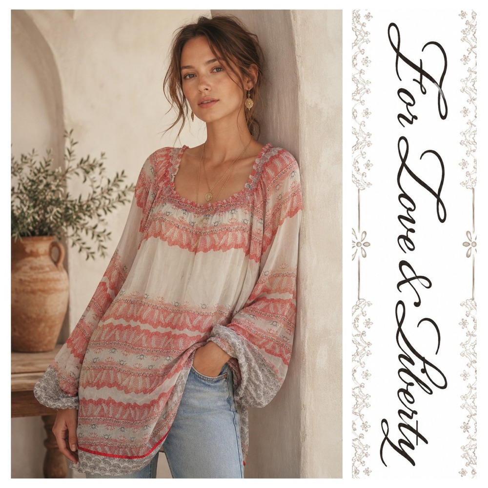 For Love and Liberty Johnny Was Silk Sheer Long Sleeve Oversized Tunic Top S